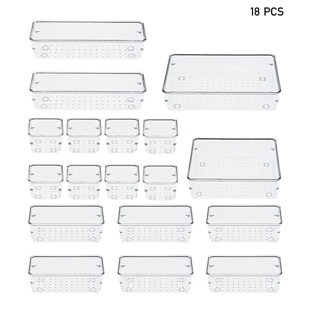 18PCS Clear Plastic Drawer Storage Container Box Multifunctional Organizer