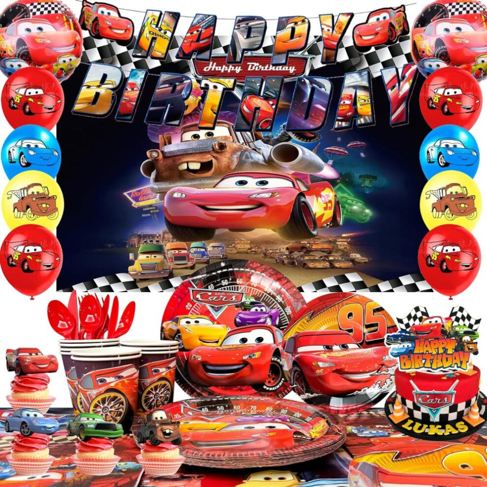 116pcs Cars Birthday Decorations & Cars Party Tableware Set - Cars Balloons & Lightning Mcqueen Plates Cups etc Lightning Mcqueen Birthday Decorations