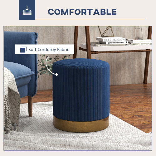 Homcom HOMCOM Modern Round Footstool, Fabric Upholstered Foot Rest, Dark Blue 1