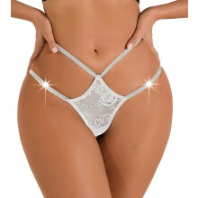 (M, White) Women Sexy Crystal G-String Underwear Cut Out Thongs Panties Cheeky Bikinis Knickers Plus Size Briefs
