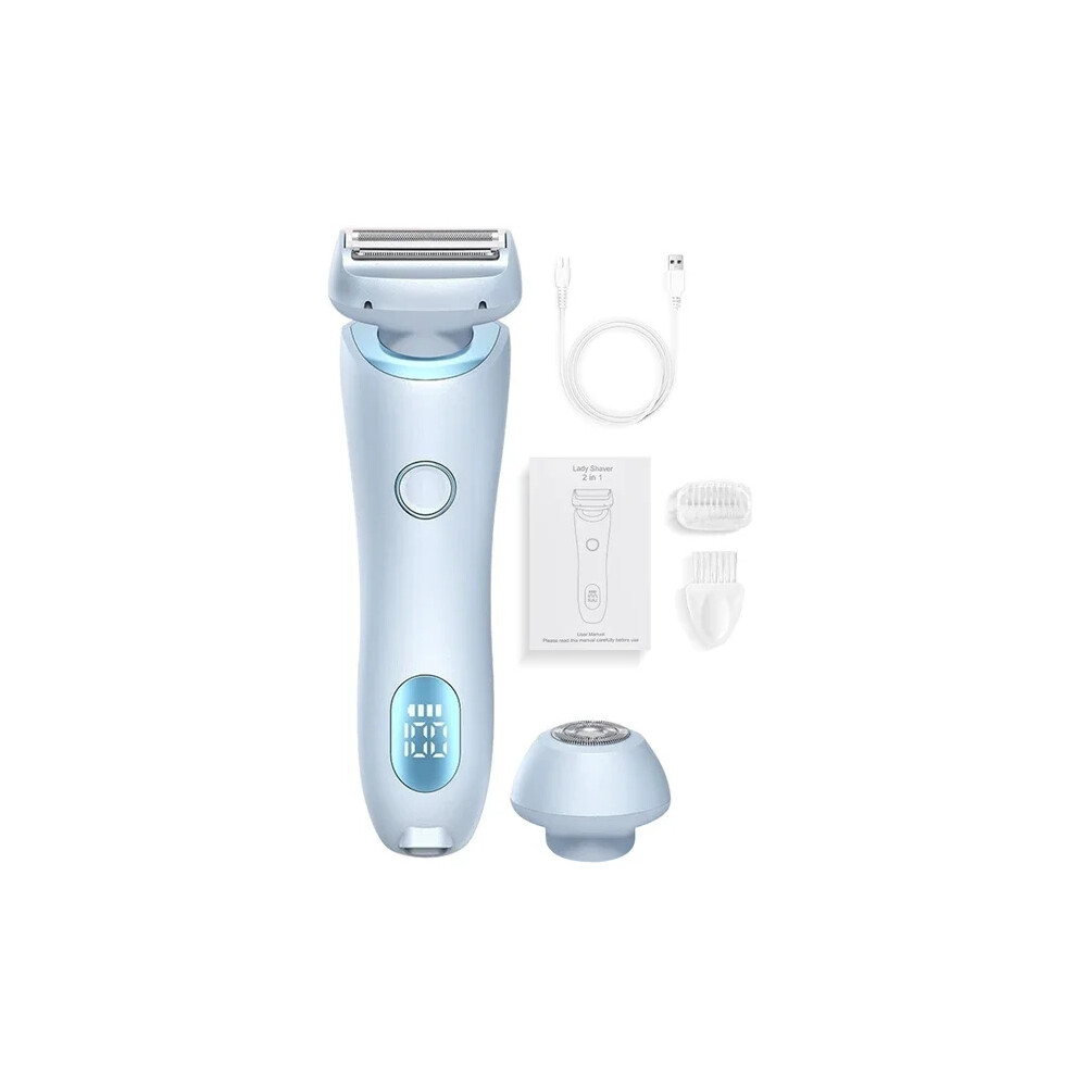 (blue) Multifunctional Shaver for Women IPX7 Waterproof Painless Epilator USB Rechargeable Trimmer 2 in 1 Leg & Body Hair Trimmer