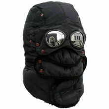 (Black) Winter Thermal Trapper Hat with Glasses Winter Cycling Windproof Ski Mask Cap