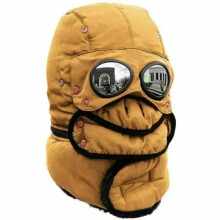 (Yellow) Winter Thermal Trapper Hat with Glasses Winter Cycling Windproof Ski Mask Cap