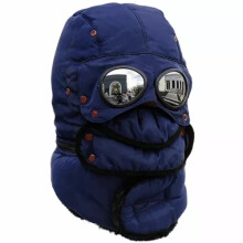 (Navy blue) Winter Thermal Trapper Hat with Glasses Winter Cycling Windproof Ski Mask Cap