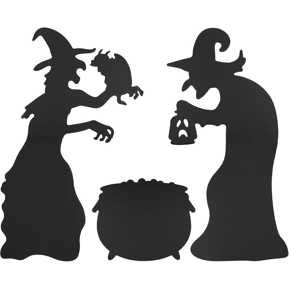 Lamek Halloween Witches Silhouette Yard Signs 5Pcs Halloween With 10 Wooden Sticks For Halloween Outdoor Lawn Yard Party Decoration 27.5 Inches Black