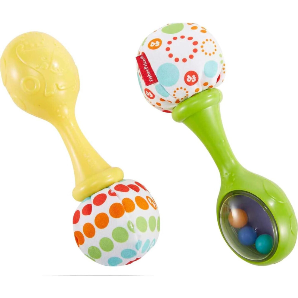 Fisher-Price Baby Toys Rattle n Rock Maracas Set of 2 Soft Musical Instruments for Infants 3+ Months, Green & Yellow, BLT33