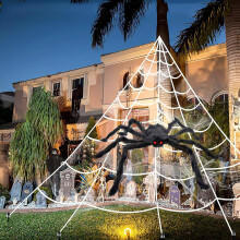 Halloween Decorations Spider Web Triangular Web with 5 Ground Stakes 1 Gutter Hook Halloween Indoor Outdoor Garden Spooky Halloween Party Decorations