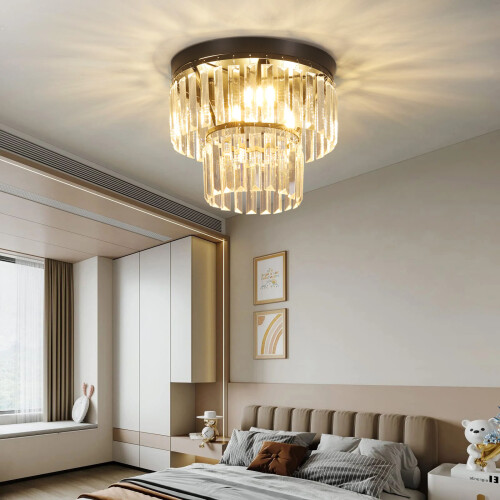 Living And Home Double Layer Crystal Mount Ceiling Light