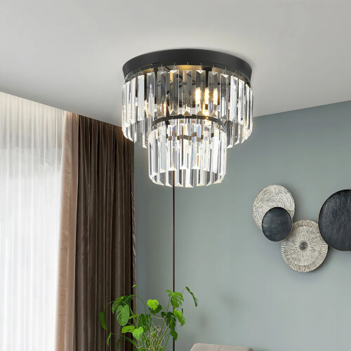 Living And Home Double Layer Crystal Mount Ceiling Light 1