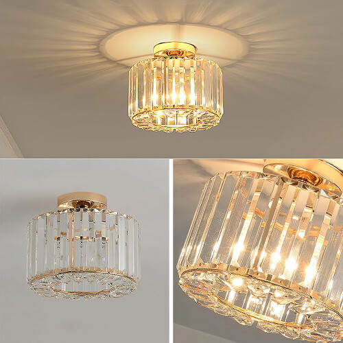 Living And Home Round Shape Crystal Mount Ceiling Light Gold 2