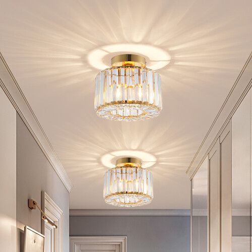 Living And Home Round Shape Crystal Mount Ceiling Light Gold 1