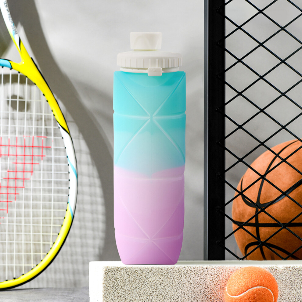 (Blue and Purple) Collapsible Silicone Water Bottle for Travel and Gym