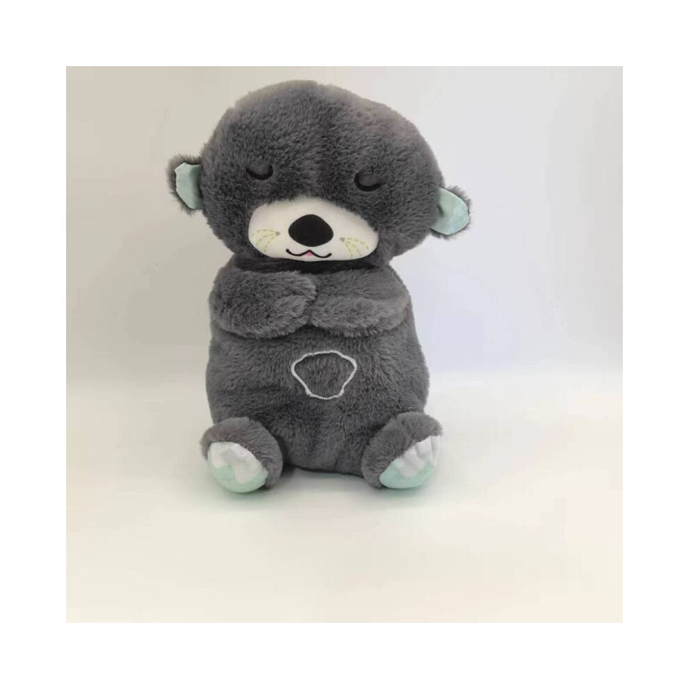 (Otter Dark Grey) Kid Breathing Musical Soothing Doll Sleep Toys Anxiety Relief Plush Toys