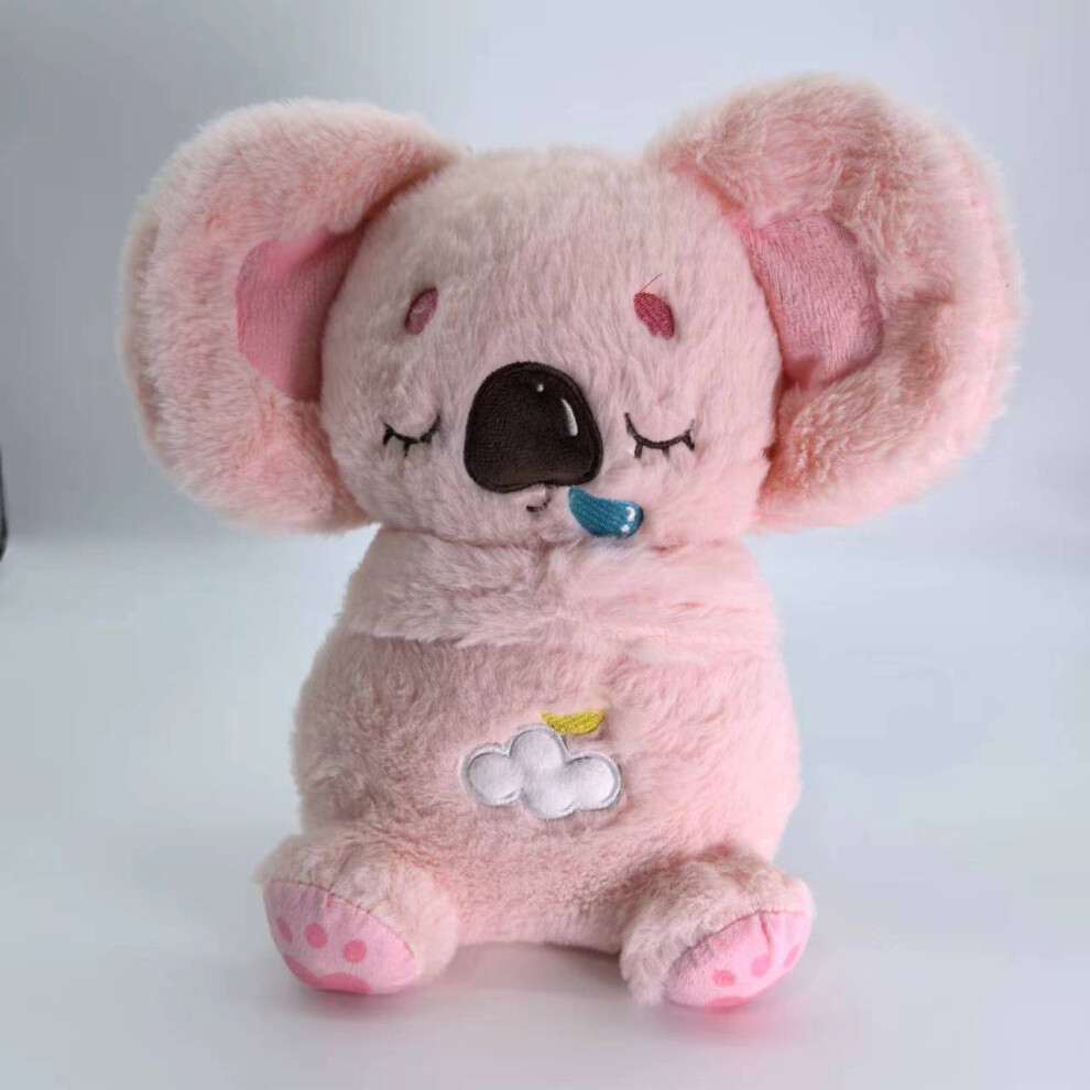 (Koala Pink) Kid Breathing Musical Soothing Doll Sleep Toys Anxiety Relief Plush Toys