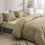 (Beige, Double Size Set) 4PC Dyed Duvet Cover Bedding Set with Fitted Sheet 3