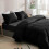 (Black, Single Size Set) 4PC Dyed Duvet Cover Bedding Set with Fitted Sheet 1