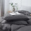 (Charcoal, Double Size Set) 4PC Dyed Duvet Cover Bedding Set with Fitted Sheet 3