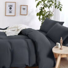 (Charcoal, King Size Set) 4PC Dyed Duvet Cover Bedding Set with Fitted Sheet