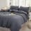 (Grey, Double Size Set) 4PC Dyed Duvet Cover Bedding Set with Fitted Sheet 1
