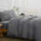 (Grey, Double Size Set) 4PC Dyed Duvet Cover Bedding Set with Fitted Sheet 3