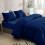 (Navy Blue, Single Size Set) 4PC Dyed Duvet Cover Bedding Set with Fitted Sheet 1