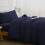 (Navy Blue, Double Size Set) 4PC Dyed Duvet Cover Bedding Set with Fitted Sheet 3