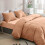 (Peach, Single Size Set) 4PC Dyed Duvet Cover Bedding Set with Fitted Sheet 1