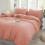 (Peach, Double Size Set) 4PC Dyed Duvet Cover Bedding Set with Fitted Sheet 1