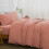 (Peach, Double Size Set) 4PC Dyed Duvet Cover Bedding Set with Fitted Sheet 3