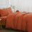 (Rust, Double Size Set) 4PC Dyed Duvet Cover Bedding Set with Fitted Sheet 3