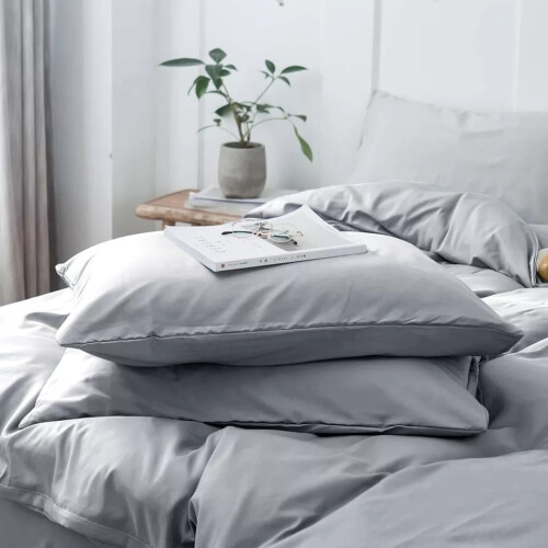 (Silver, King Size Set) 4PC Dyed Duvet Cover Bedding Set with Fitted Sheet 2