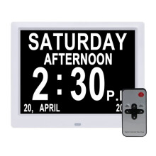 (White) Digital Day Clock 7 Inch LED Calendar Dementia Alarm Time Date Month Memory