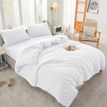 (White, Super King Size Set) 4PC Dyed Duvet Cover Bedding Set with Fitted Sheet