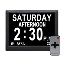 (Black) Digital Day Clock 7 Inch LED Calendar Dementia Alarm Time Date Month Memory