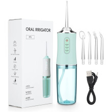 (green) Smart Oral Irrigator Portable Dental Water Jet Mouth Washing Tool 4 Nozzles 3 Modes