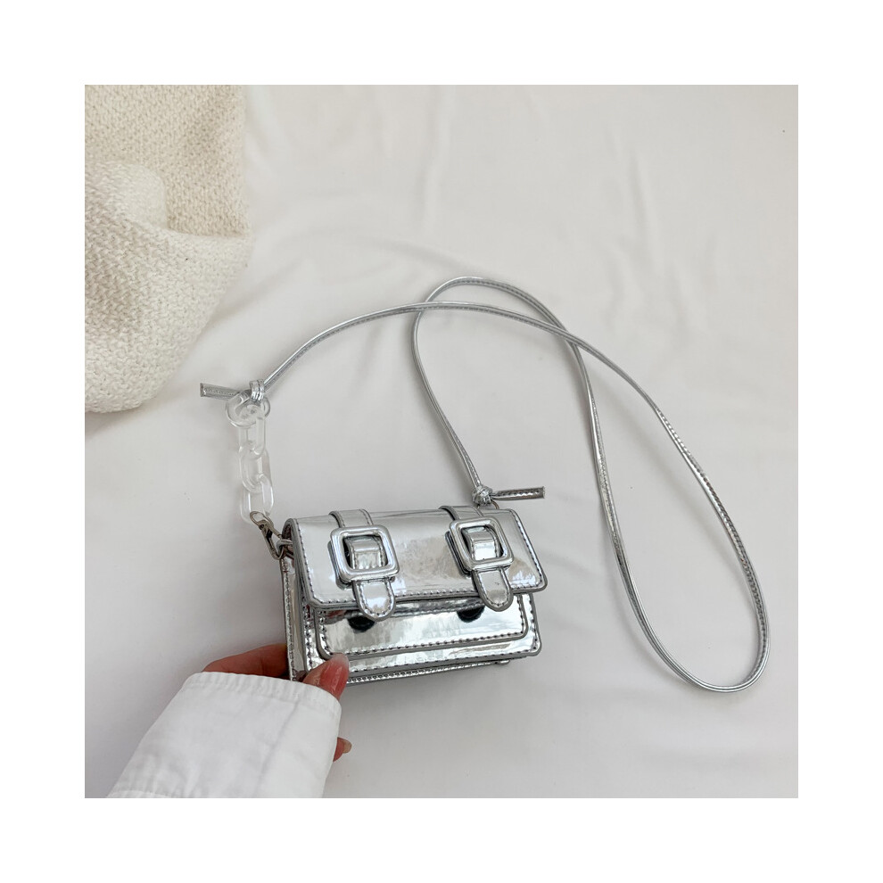 (Silver) Chic And Durable Mini Shoulder Bag Urban Style Pu Material Box Shape Magnetic Lock Perfect For Daily Outfits