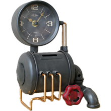 Industrial Style Pressure Gauge Pipes Freestanding Clock & Moneybox