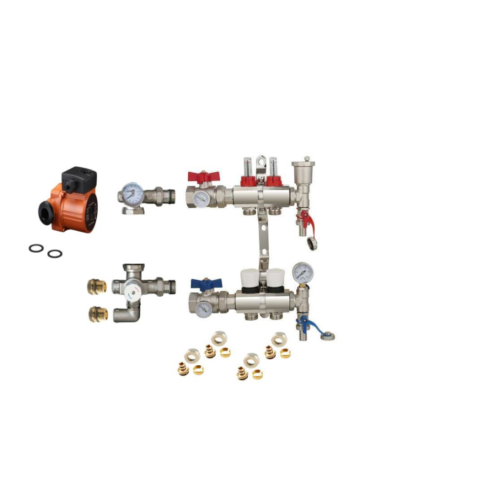(2 PORT) Water Underfloor Heating Kit 1 - 12 Ports with Pump and Blending Valve Set