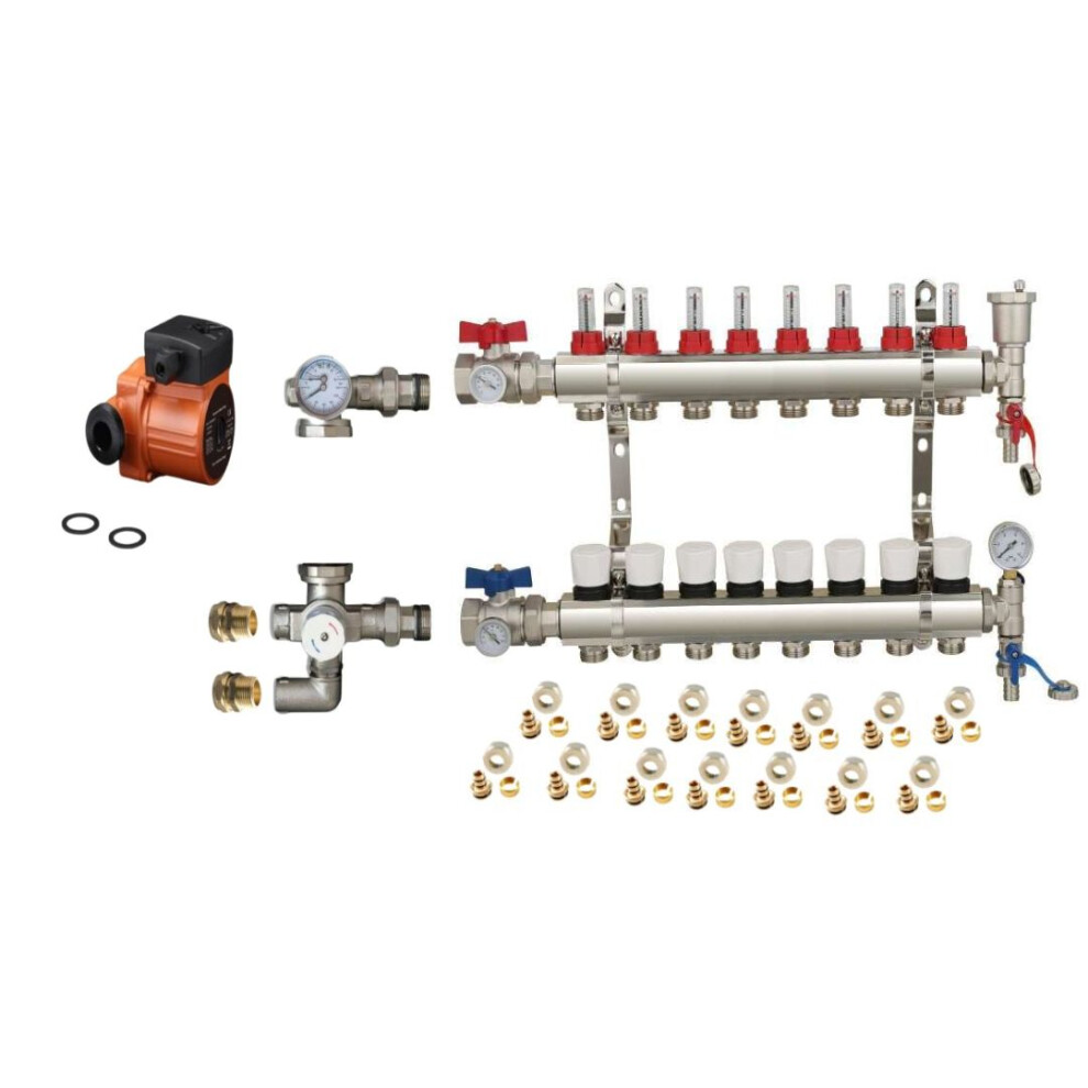 (8 PORT) Water Underfloor Heating Kit 1 - 12 Ports with Pump and Blending Valve Set