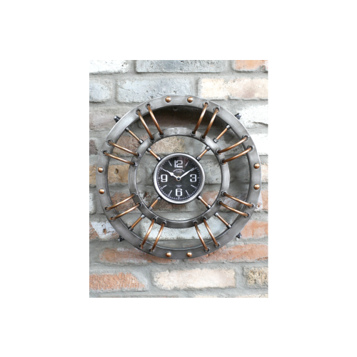 Round Industrial Style Wall Clock | Silver & Copper 1