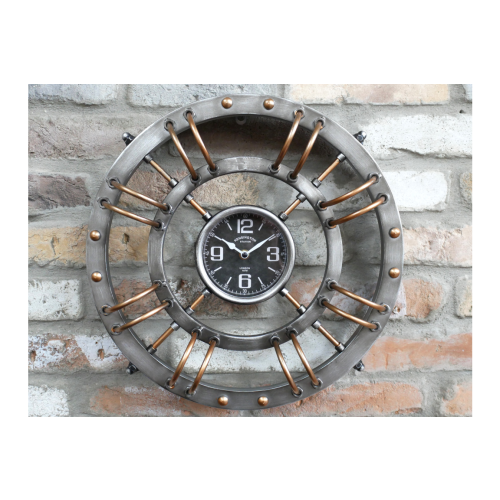 Round Industrial Style Wall Clock | Silver & Copper 2