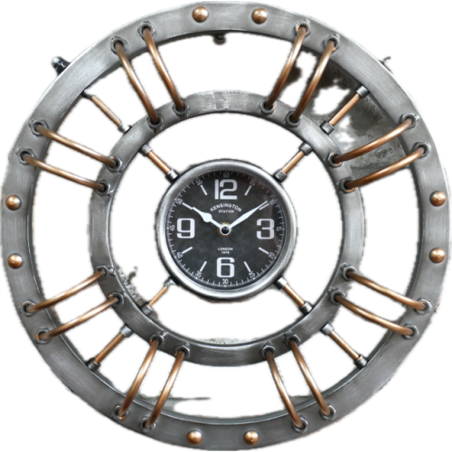 Round Industrial Style Wall Clock | Silver & Copper