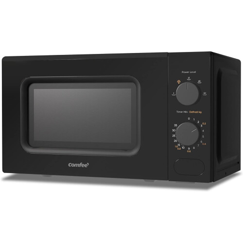 (Black) 700W 20L Black Microwave Oven with 5 Levels of Cooking Power, Rapid Defrost Function and Kitchen Manual Timer - Compact