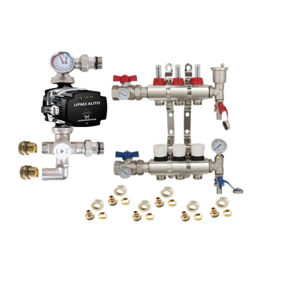 (3 PORT) Water Underfloor Heating Kit 1 - 12 Ports with Pump and Blending Valve Set