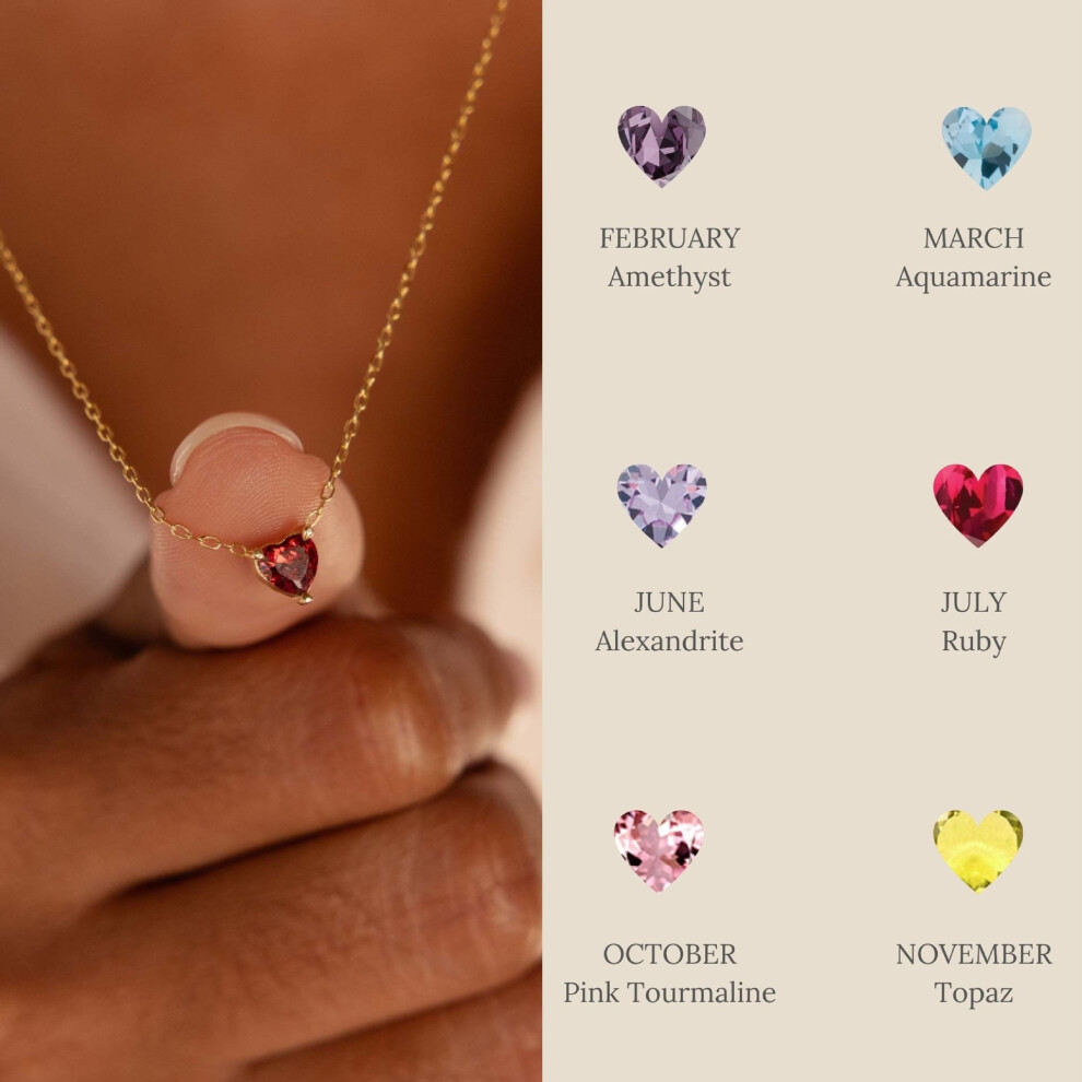 (December) Gold Heart Pendant Birthstone Necklace 45cm Long