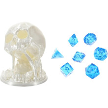 (WHITE) 3D Printed Skull Dice Tower with Random 7Pcs D20 Dice Tabletop Game Toys Halloween Decor Gothic Ornaments for RPG & DND Gameplay