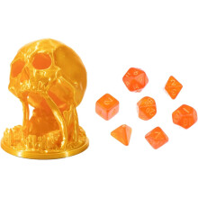 (Gold) 3D Printed Skull Dice Tower with Random 7Pcs D20 Dice Tabletop Game Toys Halloween Decor Gothic Ornaments for RPG & DND Gameplay