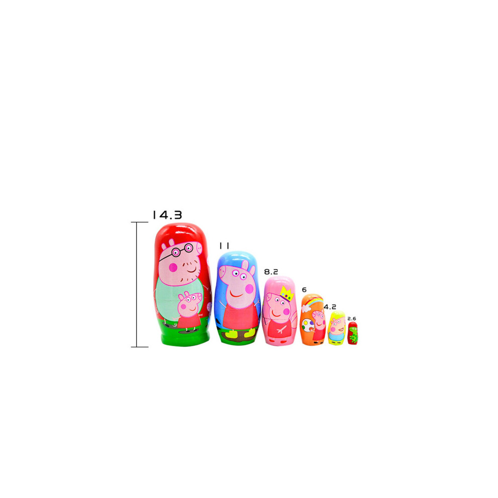 Hand Painted Decoration 6 Layer Peppa Pig Matryoshka Russian Creative Gift Toy