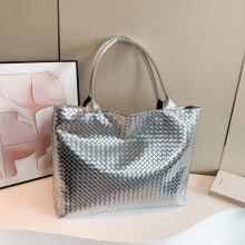 (Silver) 2024 Modern Elegant Weaved Tote Bag Generous Size Stylish Shoulder Bag