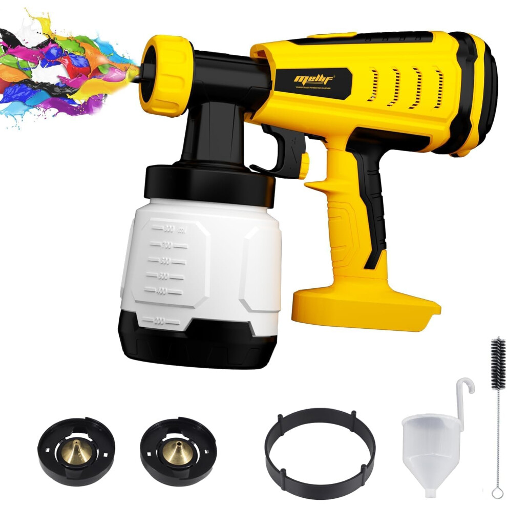 (Yellow) Mellif Cordless Paint Sprayer for Dewalt 20V Max Battery,Wireless Electric Paint Spray Gun With 800Ml Tank,3 Sized Spray Nozzles 3 Patterns